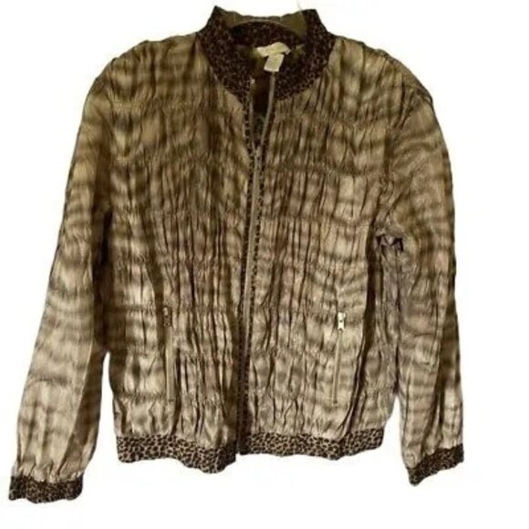 Chico's Women's Leopard Print Crinkle Jacket Lined With Front Zipper Closure M - Picture 1 of 7